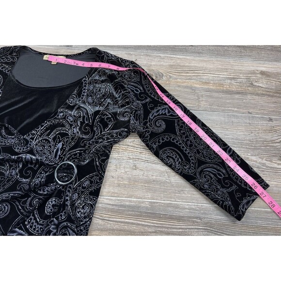 Notations Blouse Women's L Faux Wrap Black Velvet Top Silver Glitter Witchy Goth - Picture 12 of 16